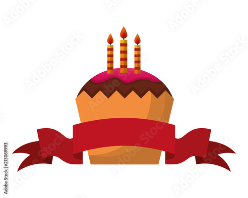 sweet cupcake with candles and ribbon isolated icon