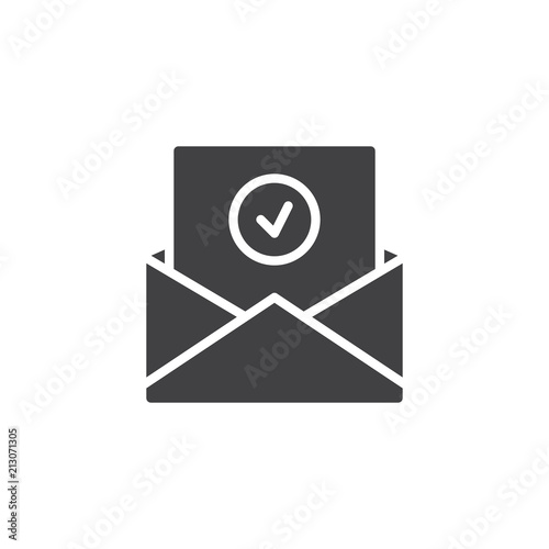 Approval mail vector icon. filled flat sign for mobile concept and web design. Envelope letter Verified simple solid icon. Symbol, logo illustration. Pixel perfect vector graphics