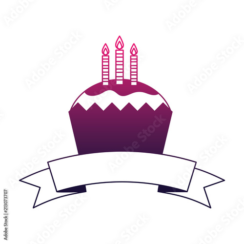 sweet cupcake with candles and ribbon isolated icon