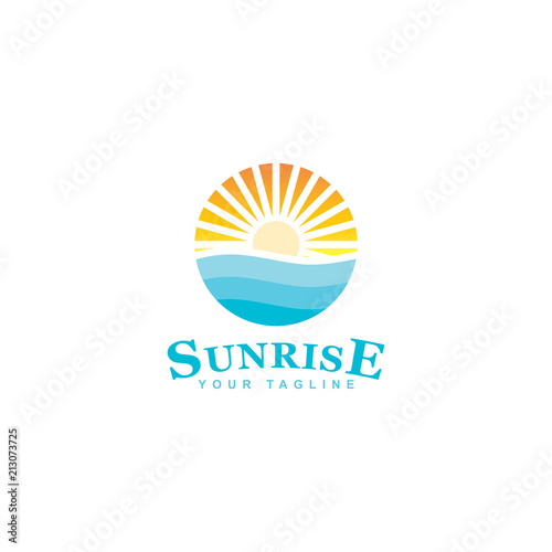 sunrise logo design, sunrise circular vector design in ocean scenic