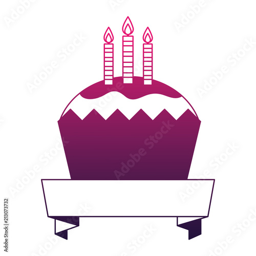 sweet cupcake with candles and ribbon isolated icon