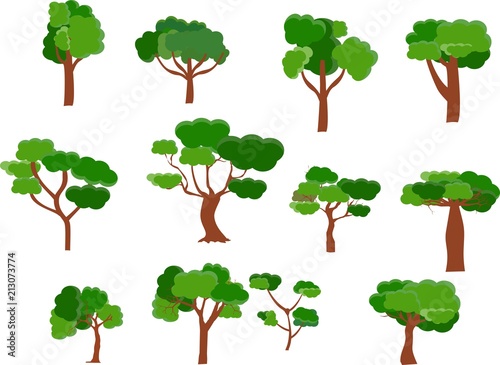 Vector set of flat design trees isolated on white illustration