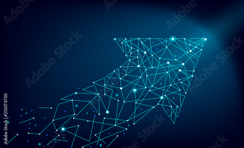 Abstract polygonal space low poly arrow connect dot line. Pointer connection structure. Futuristic fast growing increase profit business investment trend finance graph motion vector illustration