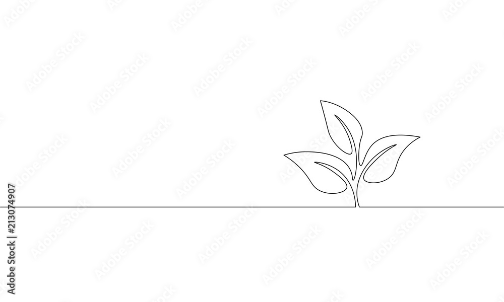 Single continuous line art growing sprout. Plant leaves seed grow soil seedling eco natural farm concept design one sketch outline drawing vector illustration - obrazy, fototapety, plakaty 