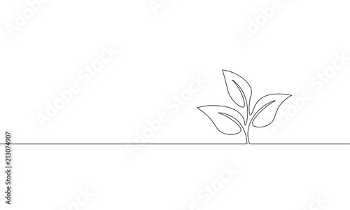 Single continuous line art growing sprout. Plant leaves seed grow soil seedling eco natural farm concept design one sketch outline drawing vector illustration