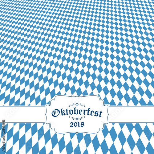 Oktoberfest 2018 background with blue-white checkered pattern