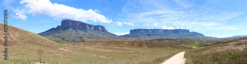 Panoramic of Mounts Roraima and Kukenan from trail in Canaima, Venezuela © selenedasilva