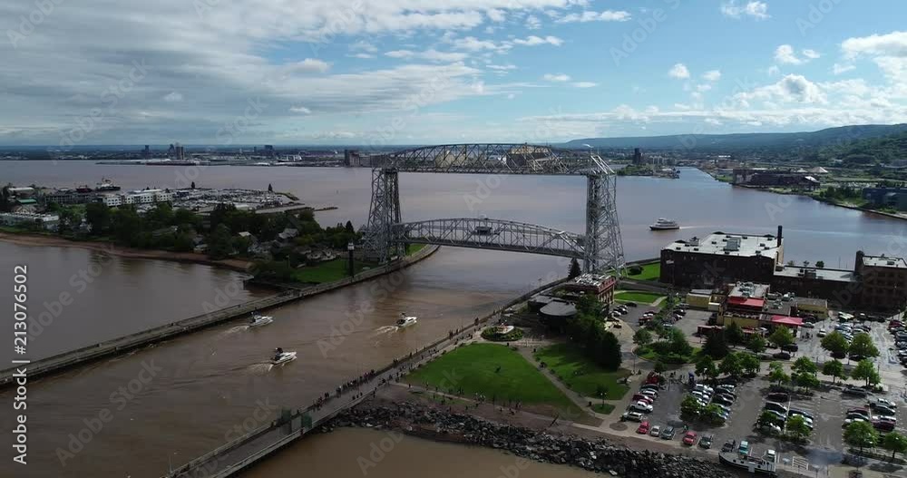 Aerial of Boats passing through Lifting Bridge Aerial of Boats passing through Lifting Bridge