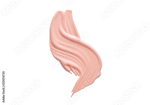 Cosmetic liquid foundation cream smudge smear strokes. Make up smear isolated on white background