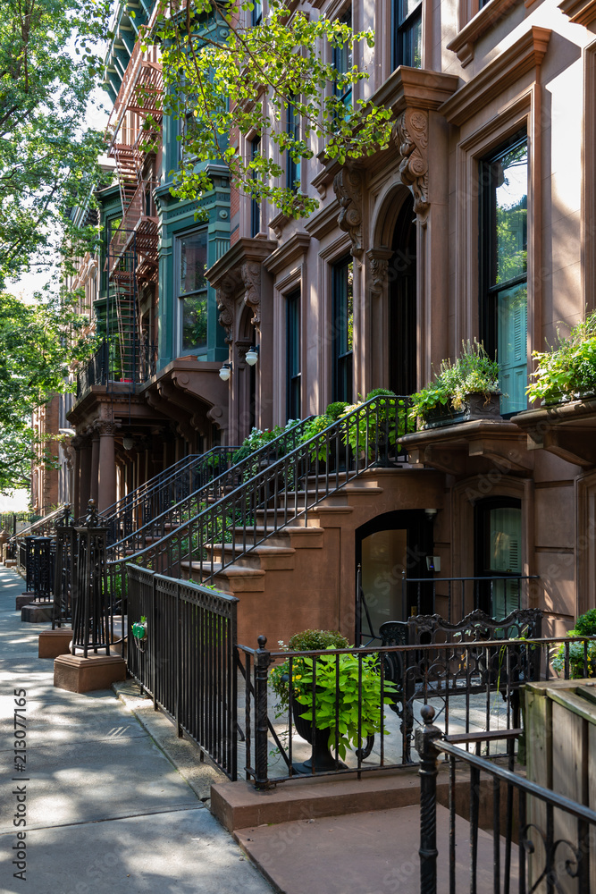 New York, City / USA - JUL 10 2018: Old Buildings of  Brooklyn Heights Neighborhood in New York City