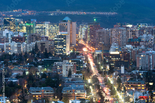 View of residential and office buildings at the wealthy district of Las Condes in Santiago de Chile