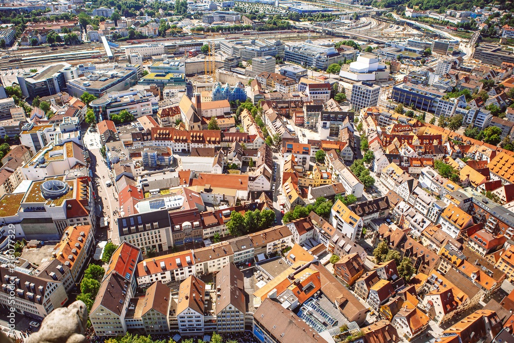 Obraz premium high View on Ulm and Danube River from the tower of Ulm Minster, Germany