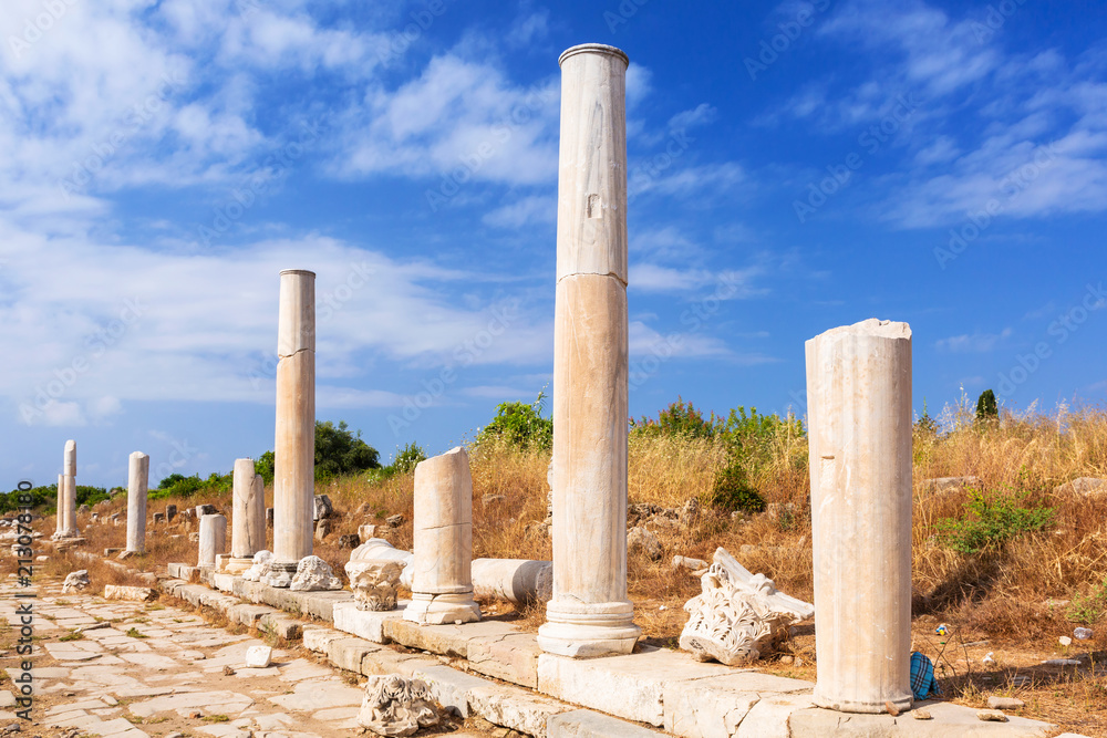 Architecture of ancient Greek ruins in Side, Turkey