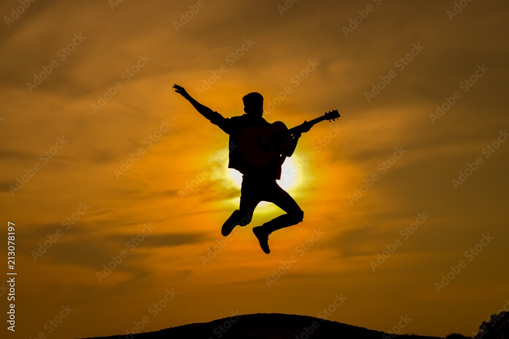 custom made wallpaper toronto digitalVocals, guitar man jumping silhouette.