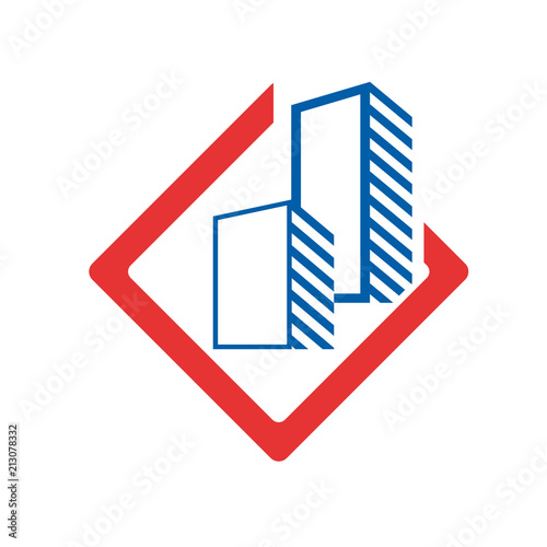 Vector logo city architecture in cement inside a square, concept of house for sale