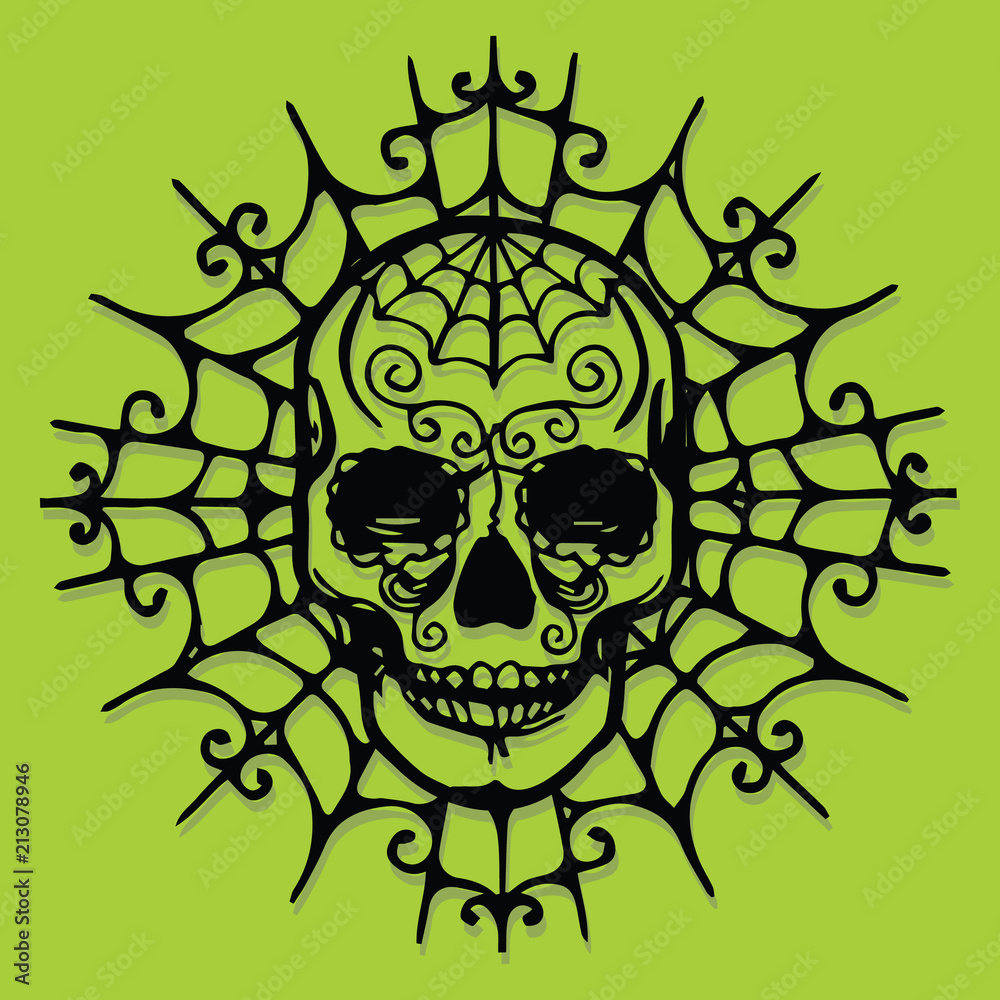 Fototapeta premium Paper Cut Silhouette Halloween Skull Web