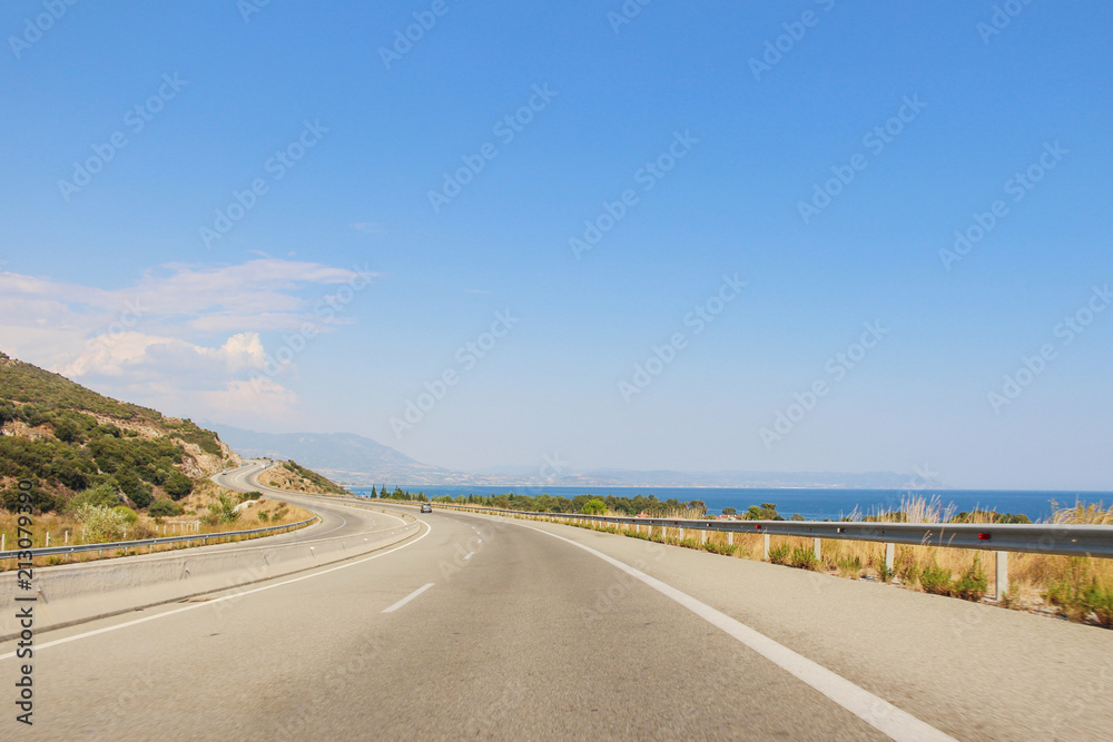 View of the road on the way to city of Drama in Greece