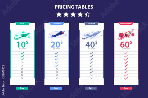 Pricing Table 4 Different Plane Vector Template Dark Concept Design