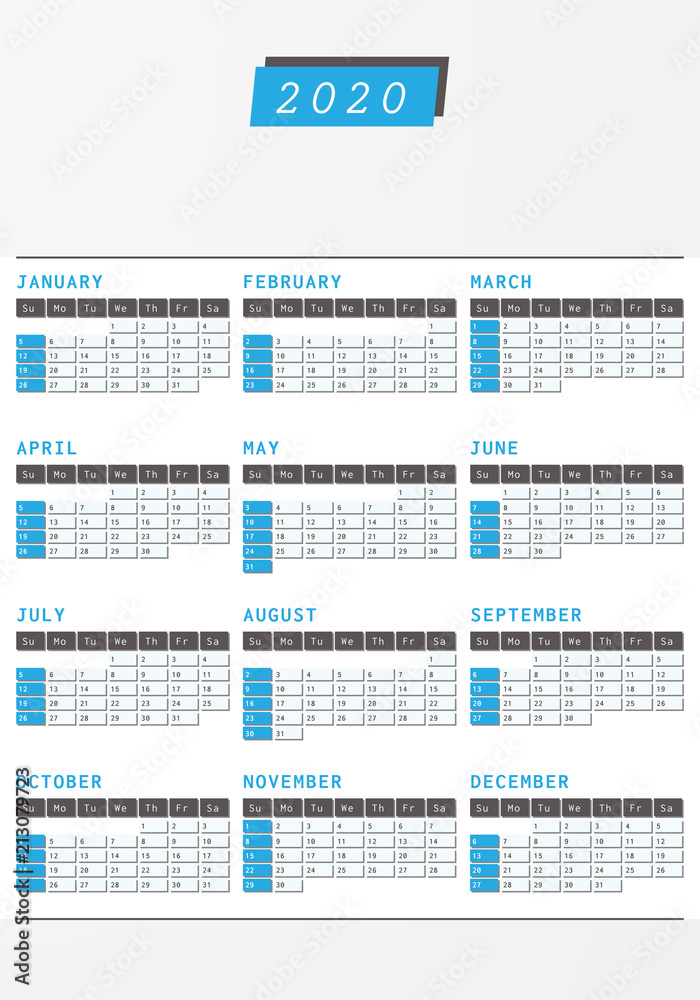 Year Calendar 2020 office vertical design Year Calendar 2020 office vertical design