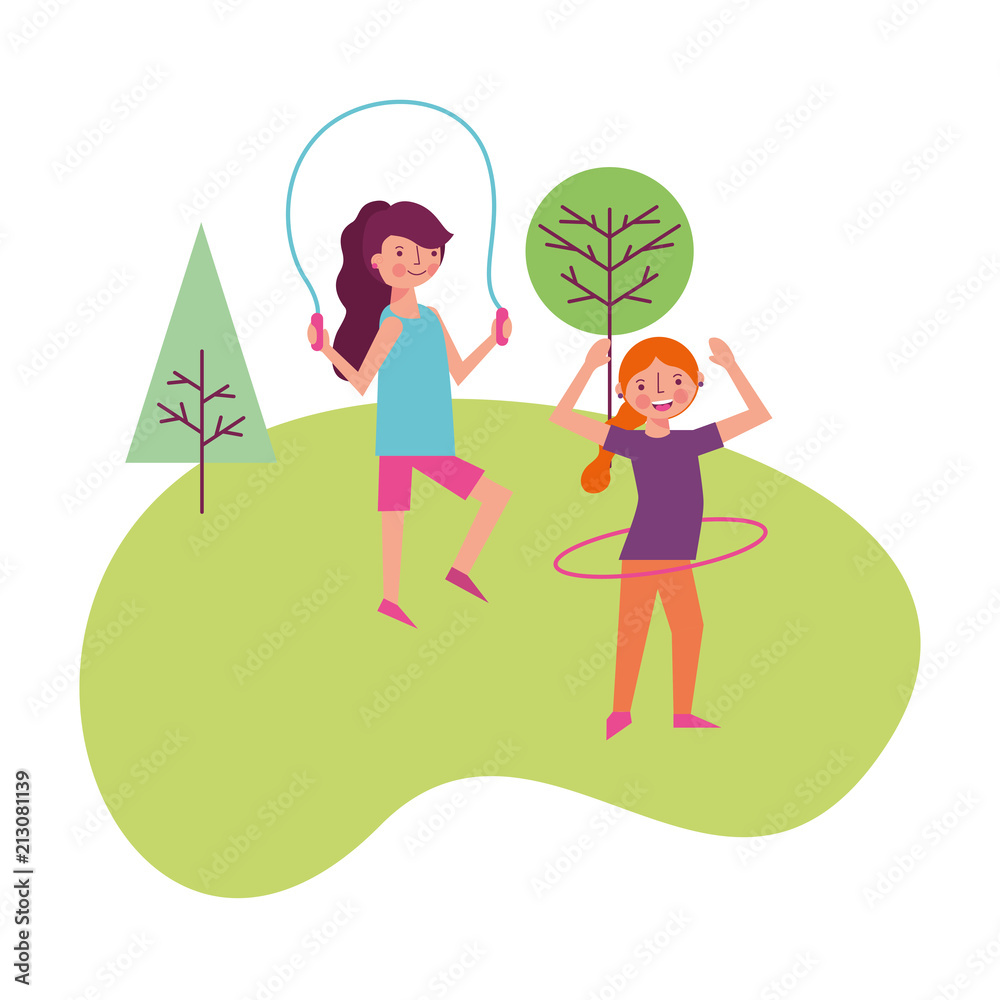 young women practicing sport in landscape young women practicing sport in landscape