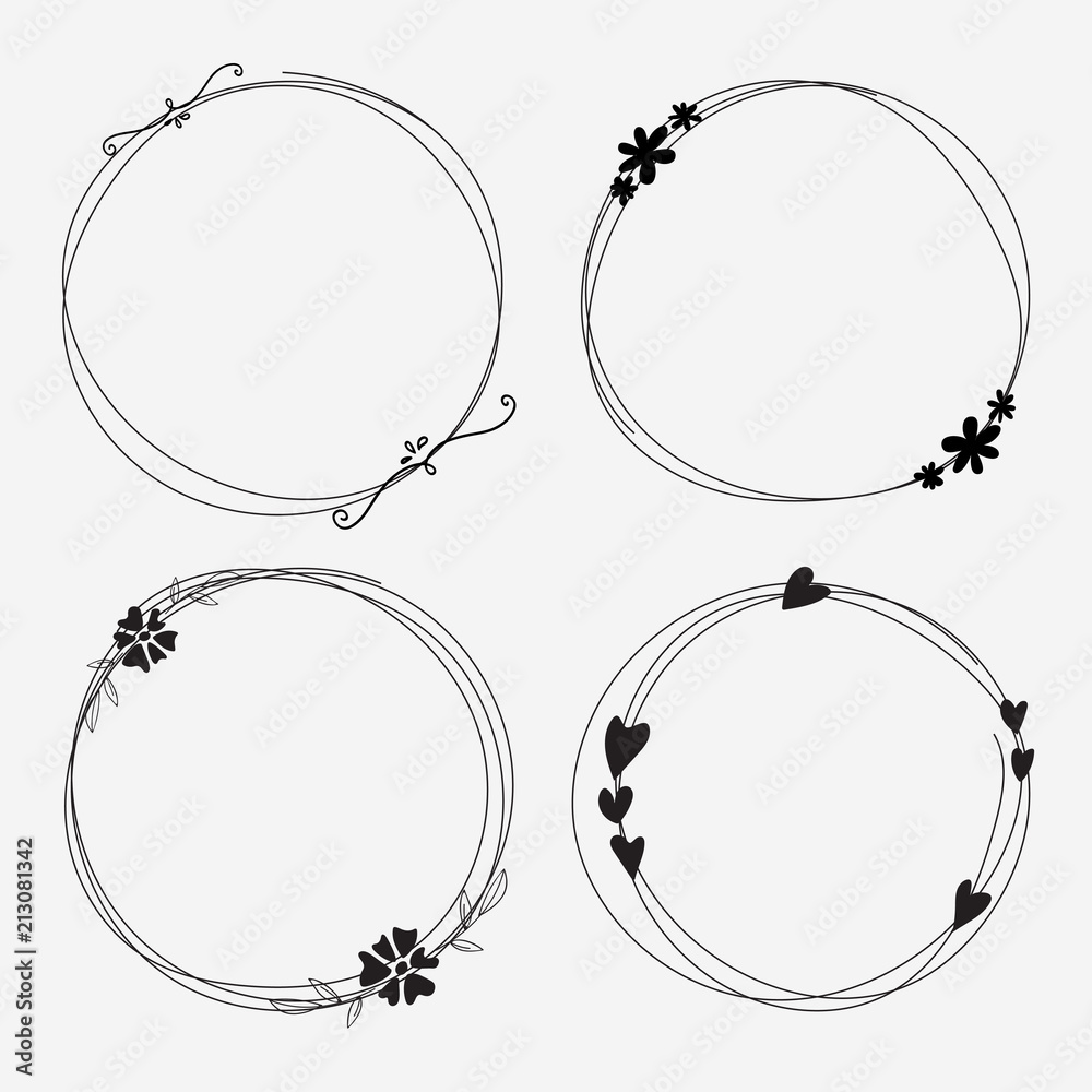 Vector Set Of Dividers Round Frames For Decoration. Handmade Vector Illustration. Vector Set Of Dividers Round Frames For Decoration. Handmade Vector Illustration.