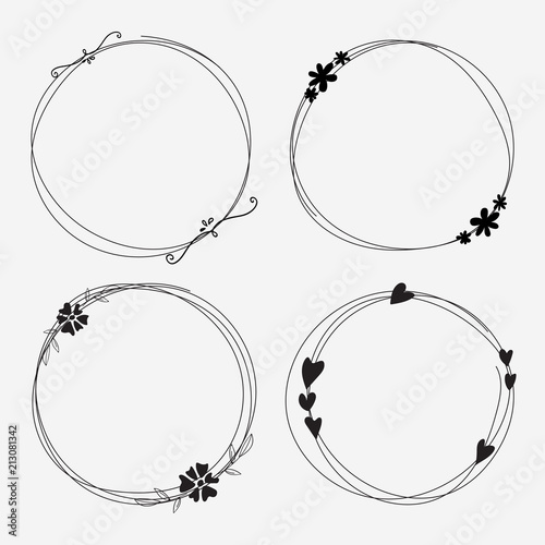 Vector Set Of Dividers Round Frames For Decoration. Handmade Vector Illustration.