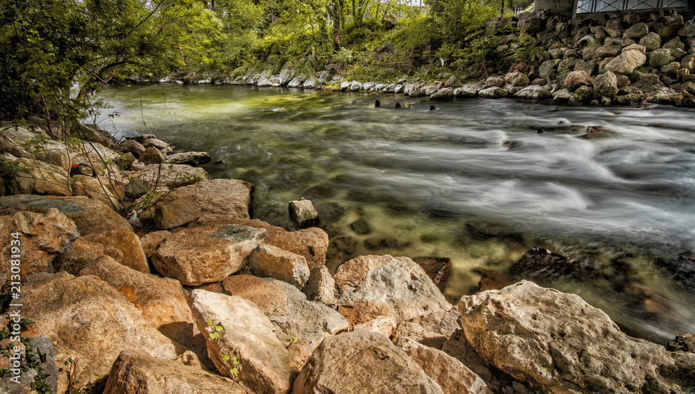 The Mountain River Le Loup in France flowing near the town Villeneuve Loubet The Mountain River Le Loup in France flowing near the town Villeneuve Loubet