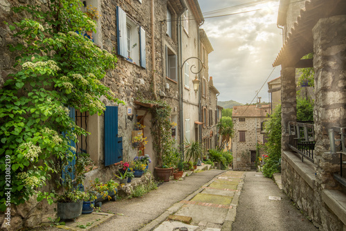 Fototapeta Naklejka Na Ścianę i Meble -  Old streets of the historical part of the French town Villeneuve Loubet