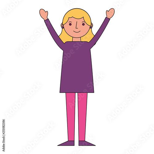 woman charatcer celebrating hands up