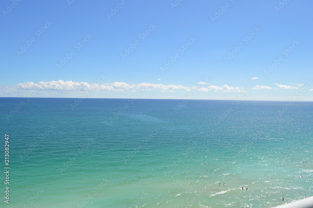 Beautiful view of Atlantic Ocean waves from balcony in Miami Beach. Tropical landscape.