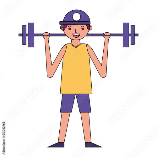 young man lifting barbell training sport