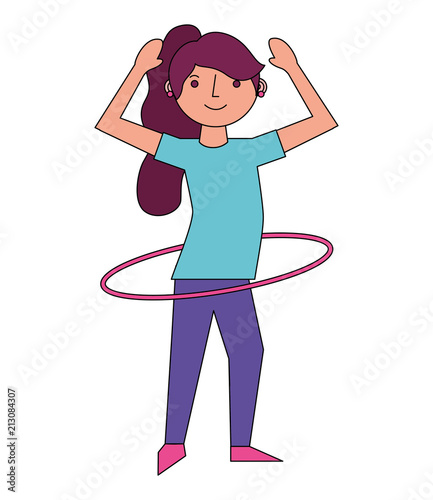 woman cartoon practicing with hula hoop