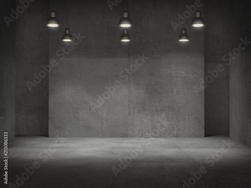 Empty room,Pedestal for display,Blank product stand with lamps light spot .3D rendering. photo