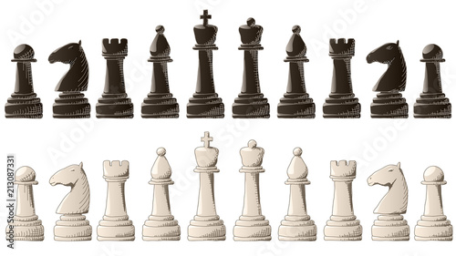 Set of chess pieces with elements graphic arts sketch.