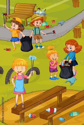 Volunteer Children Cleaning Park