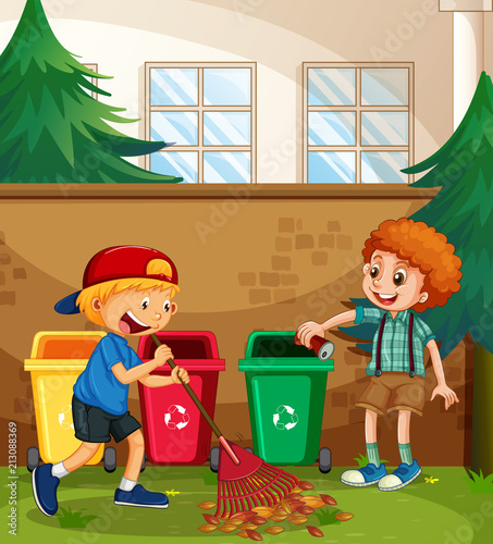 Boys Help Cleaning Yard