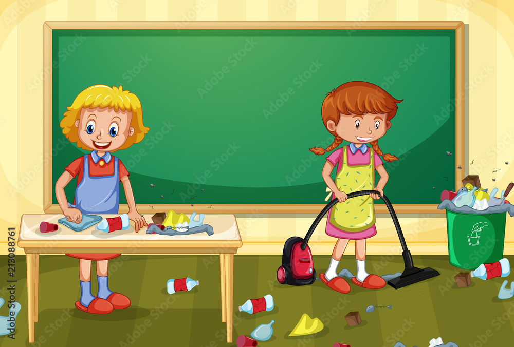 Maid Cleaning Dirty Classroom Maid Cleaning Dirty Classroom