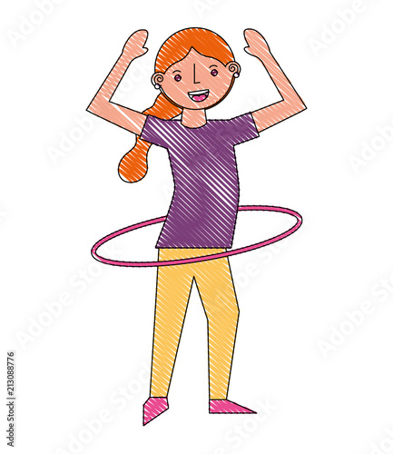 woman cartoon practicing with hula hoop