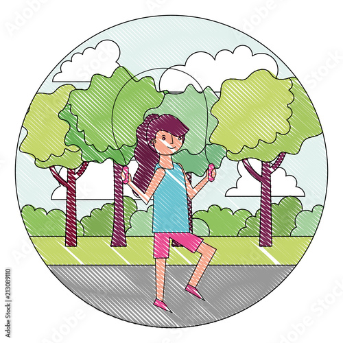 woman cartoon practicing exercise in the park