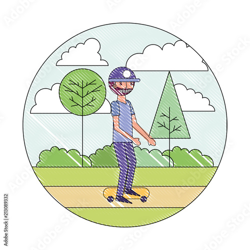 beard man practicing skateboarding in the park