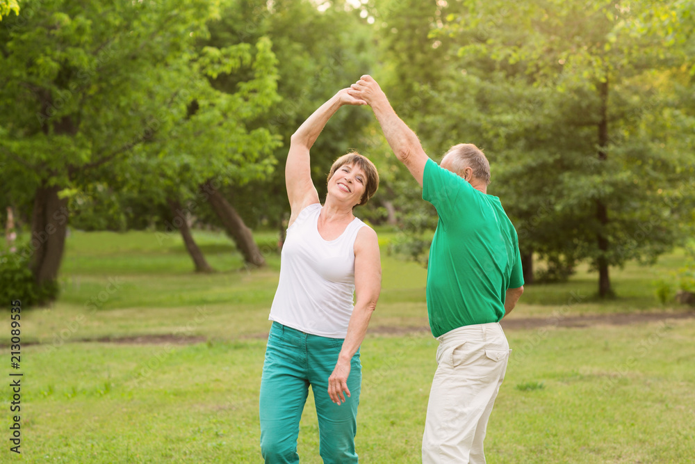 Senior couple dancing in park on sunny day Senior couple dancing in park on sunny day