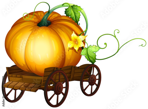 A Big Pumpkin on Wooden Cart