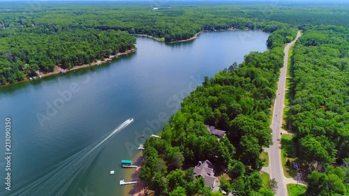 A beautiful summer day on Skice Lake in Northern Wisconsin, aerial view.
 photo