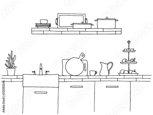 Kitchen worktop with sink. The sketch of the kitchen