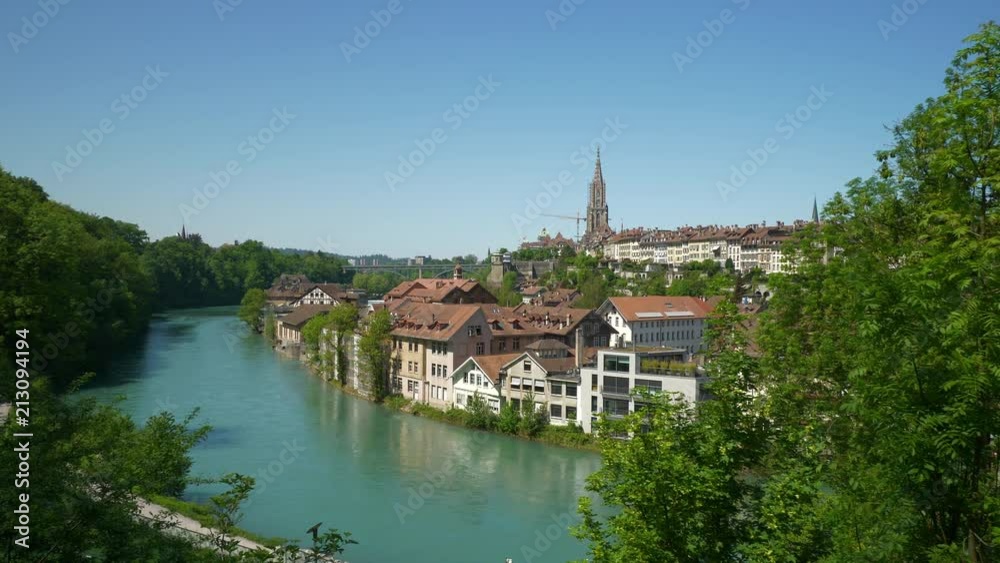 bern cityscape sunny day river side panorama 4k switzerland
