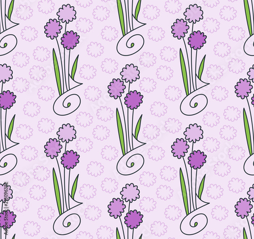 Symbolic line art flower, seamless pattern