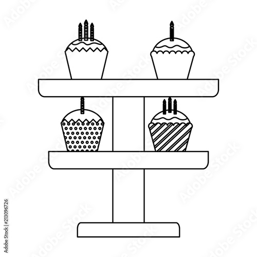 set sweet cupcakes with candles isolated icon