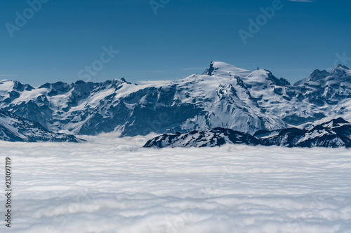 Pilatus mount, surround view, snow alps and fog