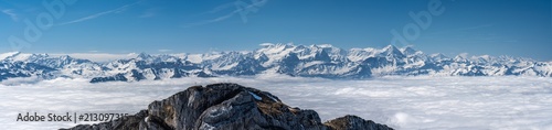 Pilatus mount, surround view, snow alps and fog