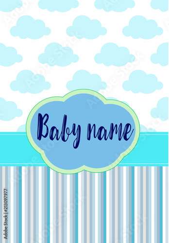 Beautiful blue children's metrics with gentle fluffy clouds pattern, the insc...